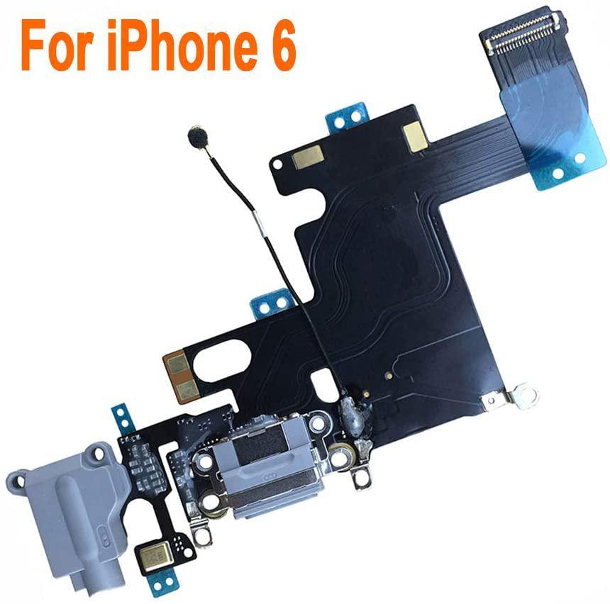 REPLACEMENT FOR IPHONE 6 HEADPHONE JACK WITH CHARGING CONNECTOR FLEX CABLE - LIGHT GRAY - EXPRESS PARTS -WHOLESALE CELLPHONE REPAIR PARTS