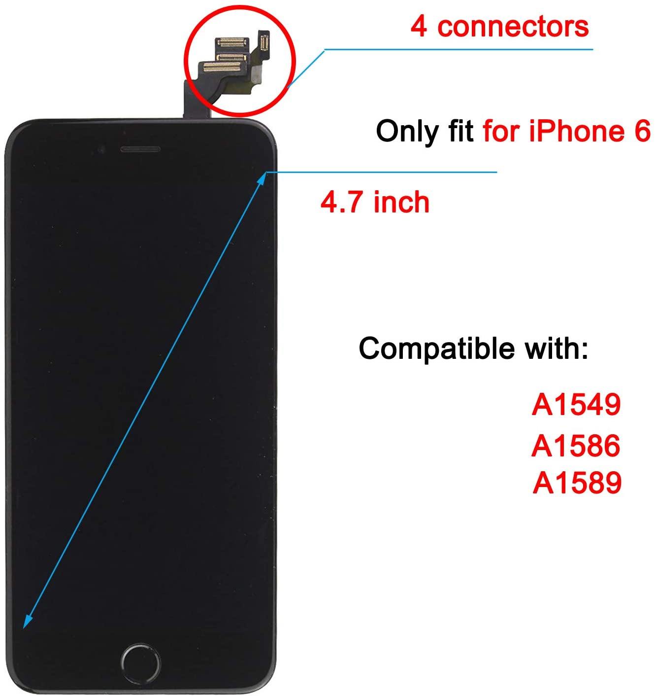 REPLACEMENT FOR IPHONE 6 LCD SCREEN FULL ASSEMBLY WITH BLACK RING - BLACK - EXPRESS PARTS -WHOLESALE CELLPHONE REPAIR PARTS