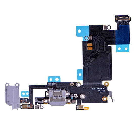 REPLACEMENT FOR IPHONE 6S PLUS HEADPHONE JACK WITH CHARGING CONNECTOR FLEX CABLE - DARK GREY - EXPRESS PARTS -WHOLESALE CELLPHONE REPAIR PARTS