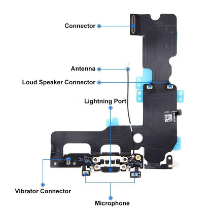 REPLACEMENT FOR IPHONE 7 CHARGING CONNECTOR ASSEMBLY - BLACK - EXPRESS PARTS -WHOLESALE CELLPHONE REPAIR PARTS