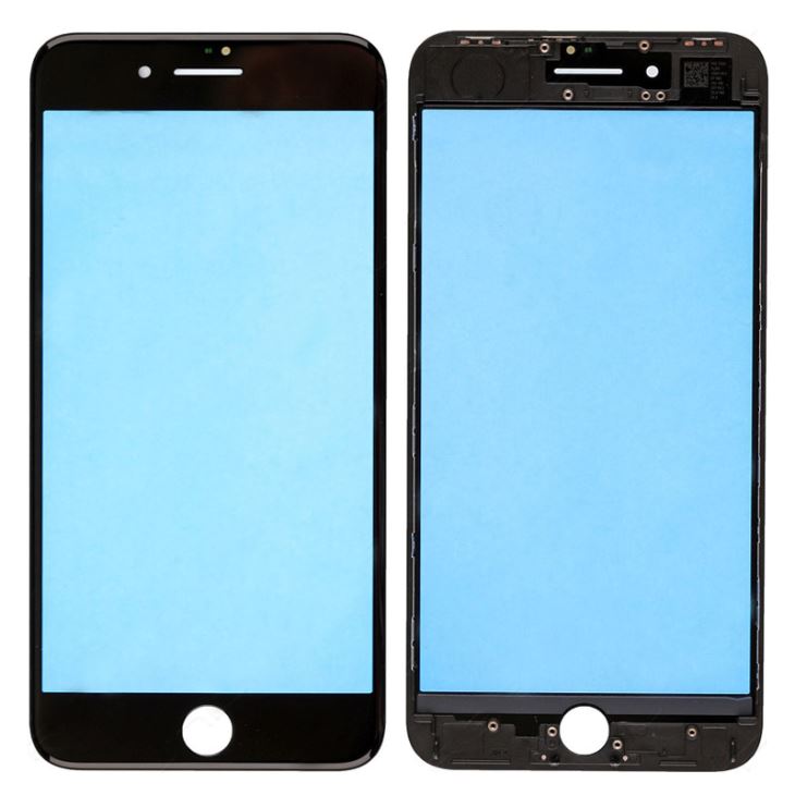 REPLACEMENT FOR IPHONE 8 PLUS FRONT GLASS LENS WITH SUPPORTING FRAME - BLACK