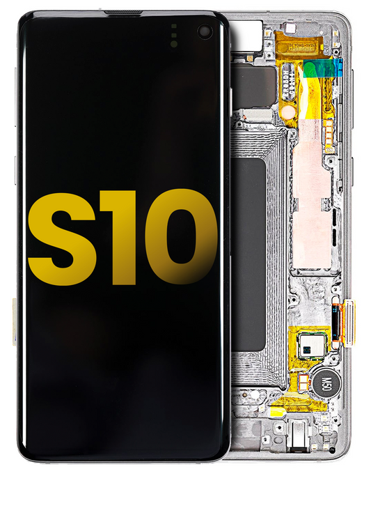 תחליף למכלול מסך דיגיטיזר SAMSUNG GALAXY S10 OLED עם מסגרת - PRISM WHITE