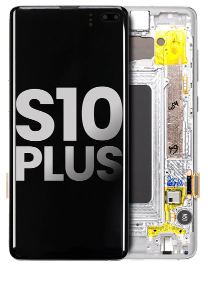 תחליף למכלול מסך דיגיטיזר SAMSUNG GALAXY S10 פלוס OLED עם מסגרת - לבן קרמי
