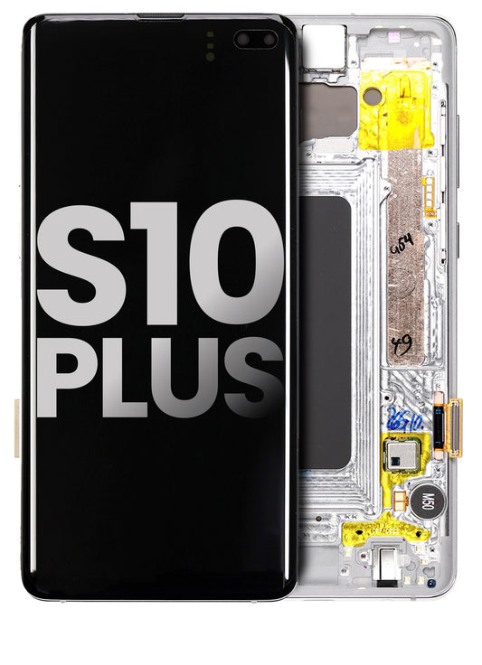 תחליף למכלול מסך דיגיטיזר SAMSUNG GALAXY S10 פלוס OLED עם מסגרת - לבן קרמי