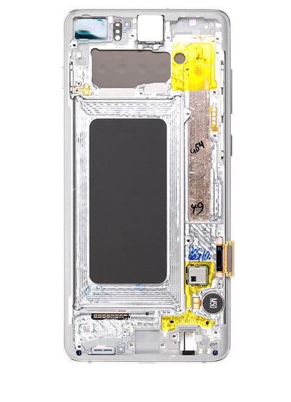 תחליף למכלול מסך דיגיטיזר SAMSUNG GALAXY S10 פלוס OLED עם מסגרת - לבן קרמי